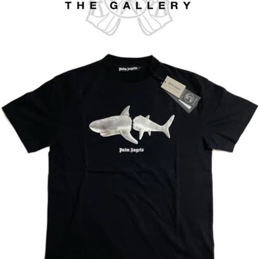 Palm Angels Black and White Fish Graphic Tee